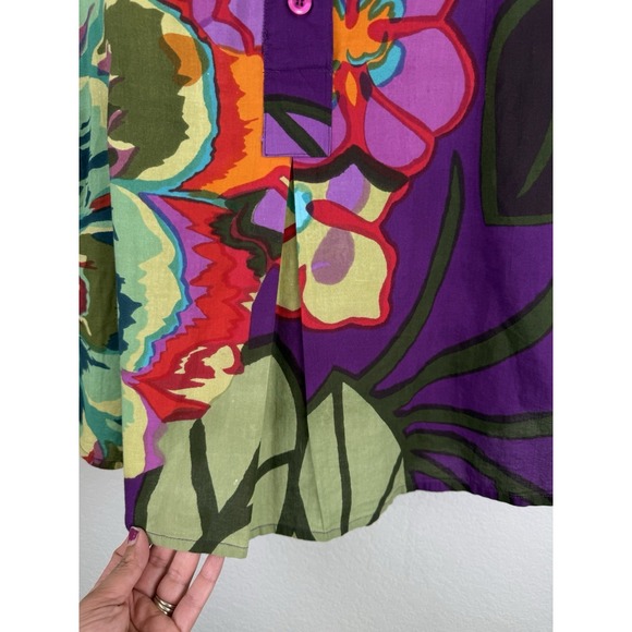 Soft Surroundings Shirt Women's PL Tunic Colorful Floral Cotton Art To Wear - Picture 12 of 13